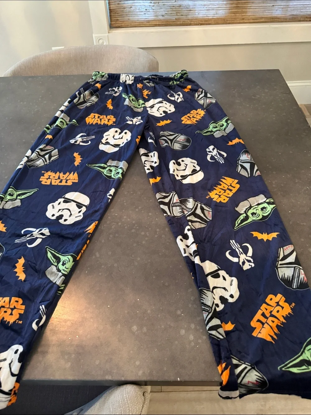 Star Wars Navy Blue Pajama Pants with Green Grogu & White Star Troopers BNWOT